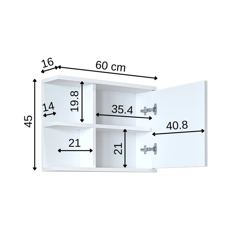 Roomart spiegelkast ADA, 60 cm, met open schap en soft-close-deur, in 4 kleuren