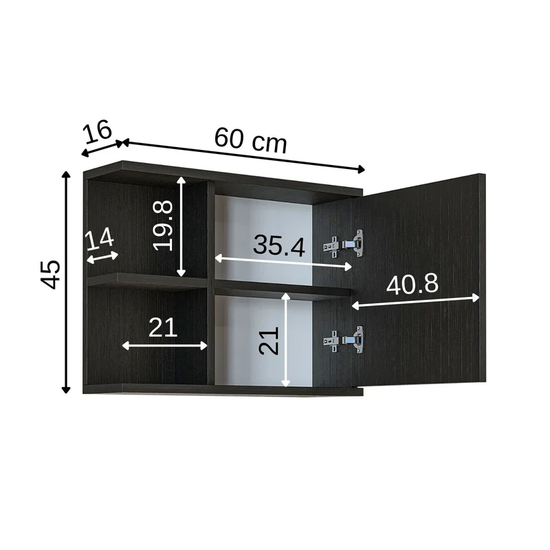 Roomart spiegelkast ADA, 60 cm, met open schap en soft-close-deur, in 4 kleuren