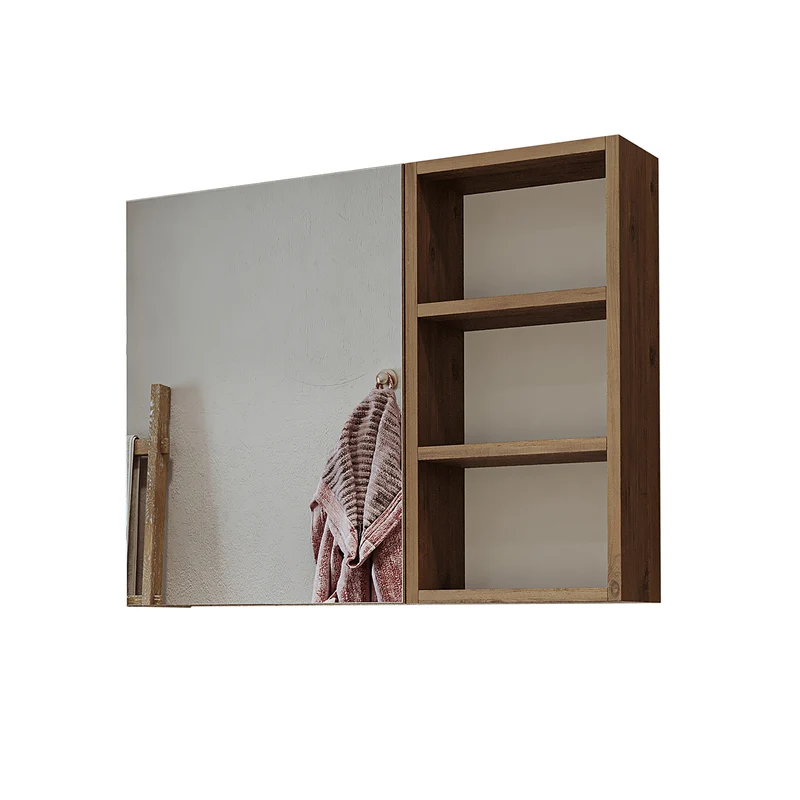 Roomart Spiegelschrank LOTUS, 65 / 75 / 95 cm, mit offenem Regal und Soft-Close, in Eiche