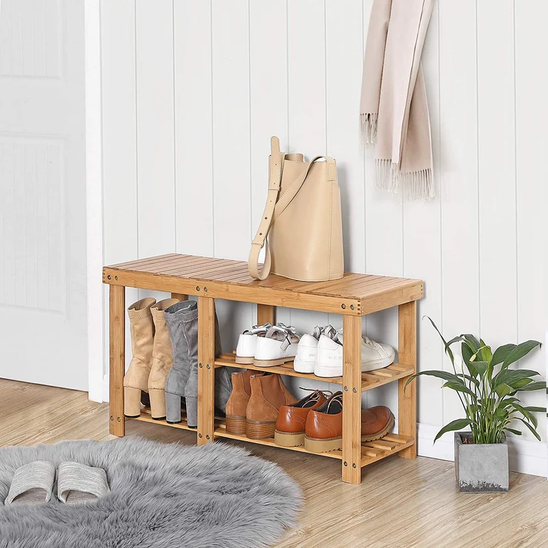 Multifunktions-Bambus-Schuhregal-Bank-Organizer-Regal