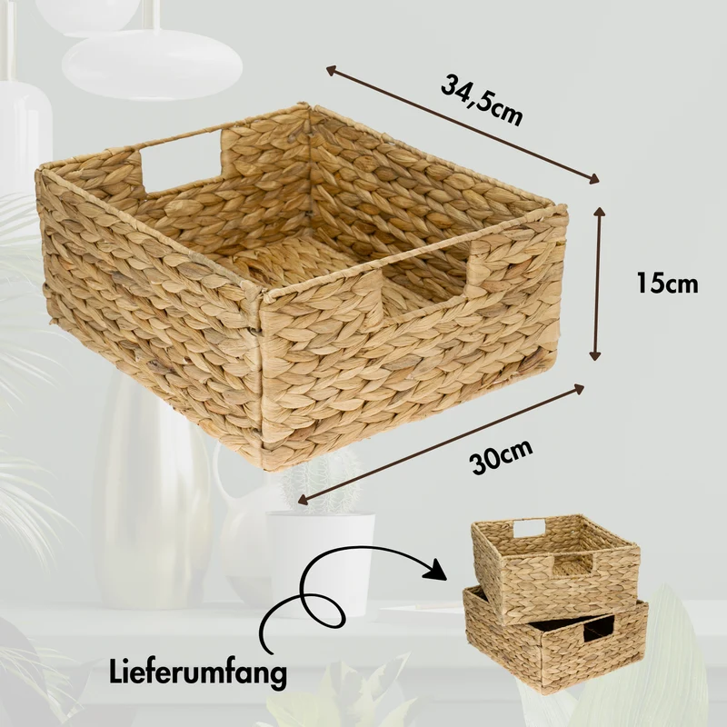 2er Set Korb aus Wasserhyazinthe 30 x 34 x 15cm für halbes Kallax Fach, Flechtkorb