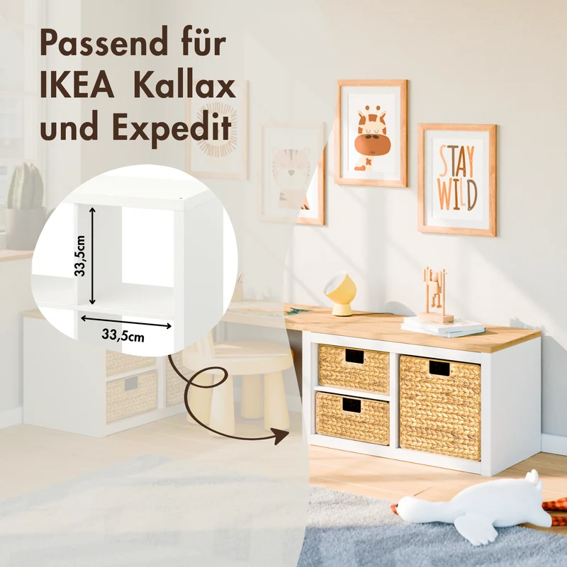 2er Set Korb aus Wasserhyazinthe 30 x 34 x 15cm für halbes Kallax Fach, Flechtkorb