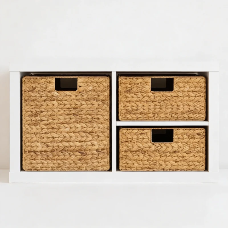 2er Set Korb aus Wasserhyazinthe 30 x 34 x 15cm für halbes Kallax Fach, Flechtkorb