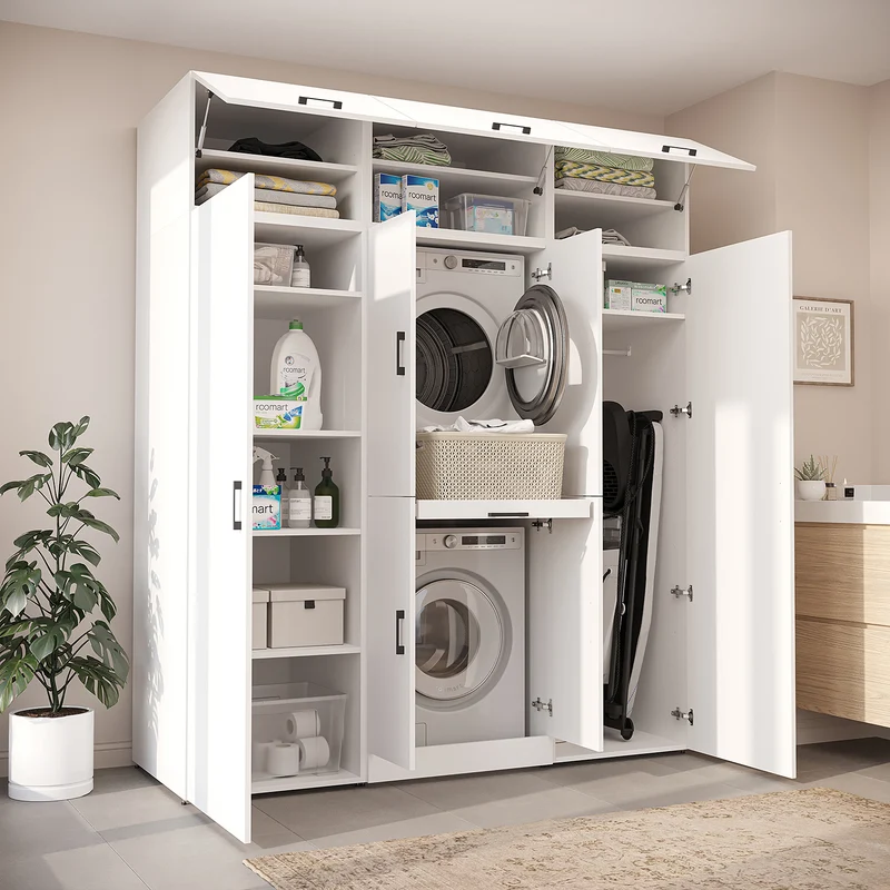 Roomart wasmachinekast DORA-I, 190 cm breed, voor wasmachine en droger met 2 hoge kasten, in 5 kleuren