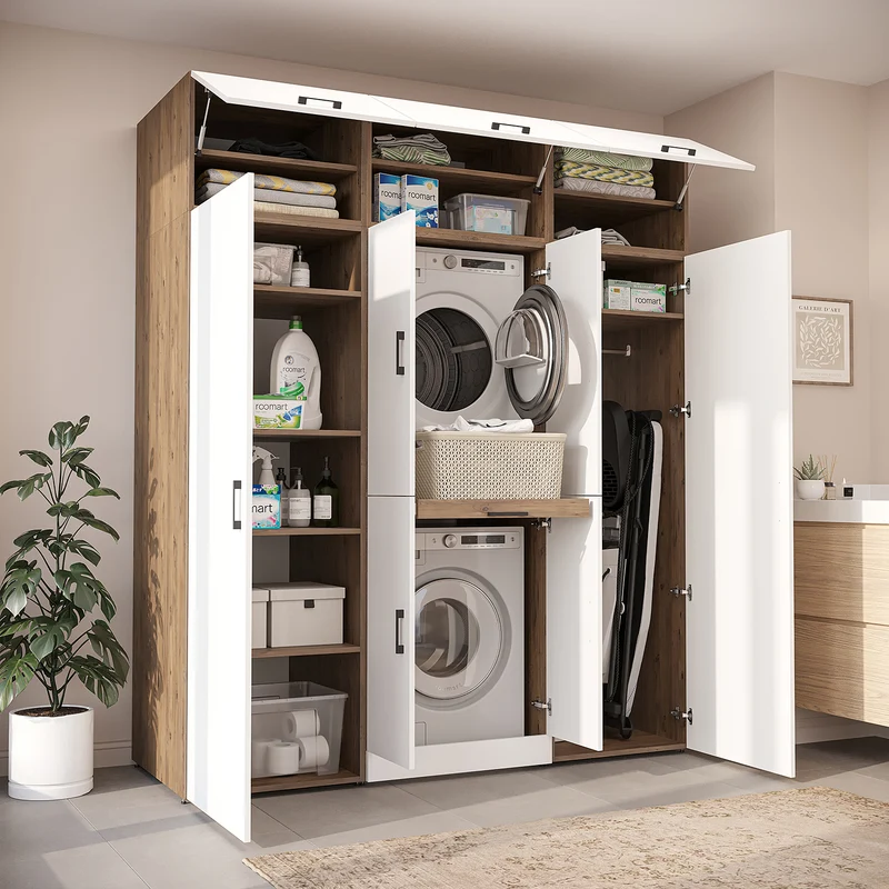 Roomart wasmachinekast DORA-I, 190 cm breed, voor wasmachine en droger met 2 hoge kasten, in 5 kleuren