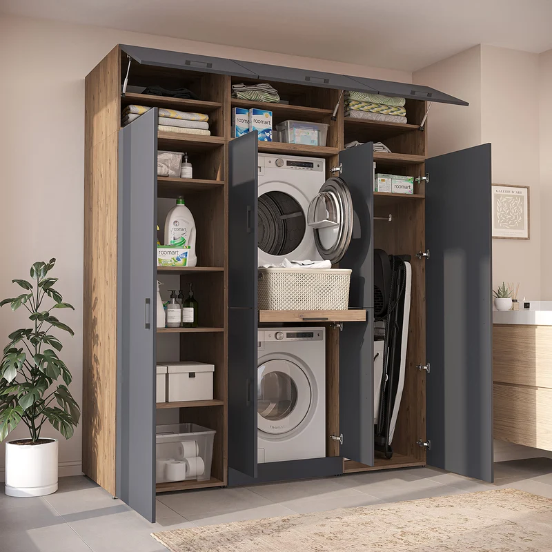 Roomart wasmachinekast DORA-I, 190 cm breed, voor wasmachine en droger met 2 hoge kasten, in 5 kleuren