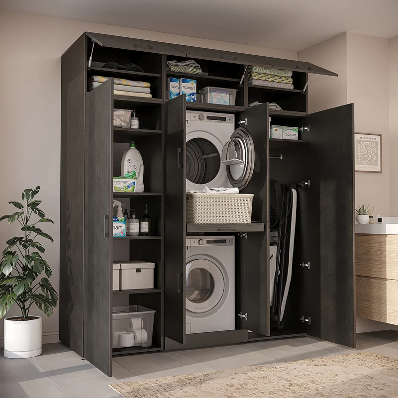 Roomart wasmachinekast DORA-I, 190 cm breed, voor wasmachine en droger met 2 hoge kasten, in 5 kleuren