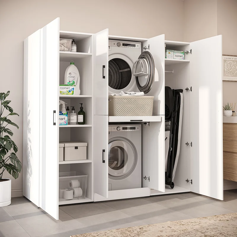 Roomart wasmachinekast DORA-I, 190 cm breed, voor wasmachine en droger met 2 hoge kasten, in 5 kleuren