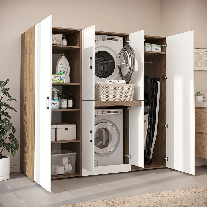 Roomart wasmachinekast DORA-I, 190 cm breed, voor wasmachine en droger met 2 hoge kasten, in 5 kleuren