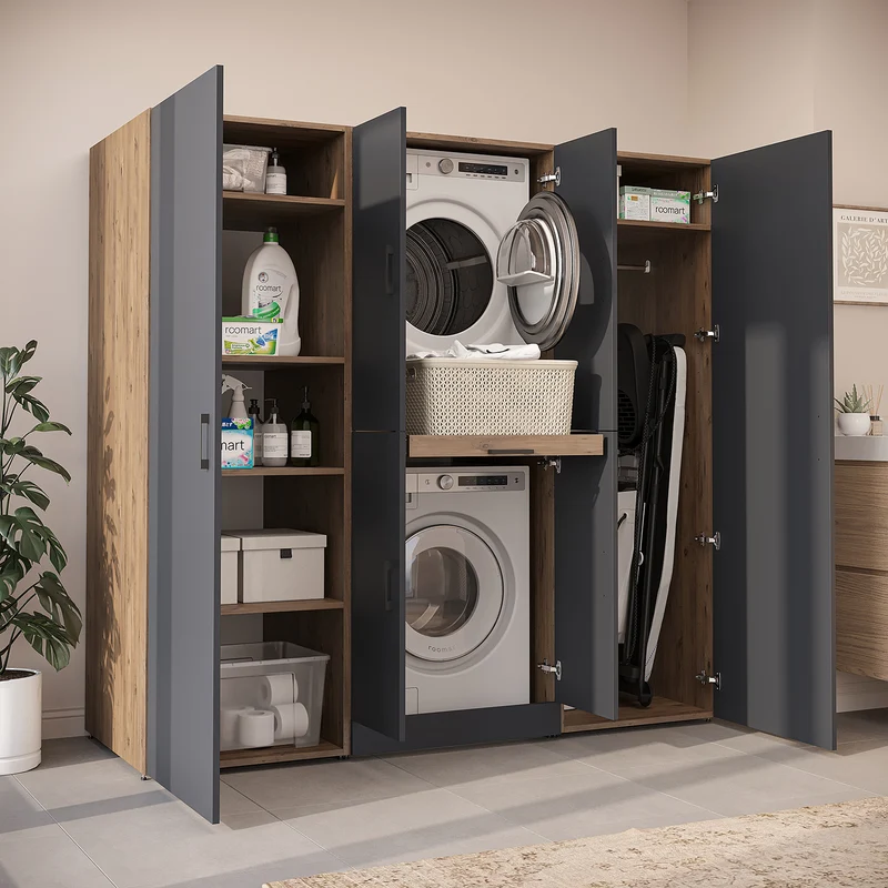 Roomart wasmachinekast DORA-I, 190 cm breed, voor wasmachine en droger met 2 hoge kasten, in 5 kleuren