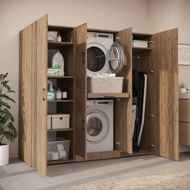 Roomart wasmachinekast DORA-I, 190 cm breed, voor wasmachine en droger met 2 hoge kasten, in 5 kleuren