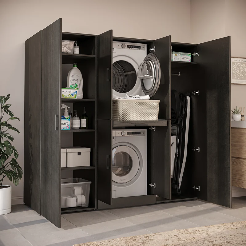 Roomart wasmachinekast DORA-I, 190 cm breed, voor wasmachine en droger met 2 hoge kasten, in 5 kleuren