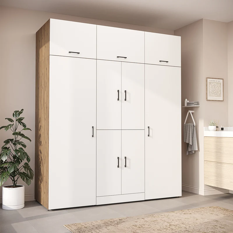 Roomart wasmachinekast DORA-I, 190 cm breed, voor wasmachine en droger met 2 hoge kasten, in 5 kleuren