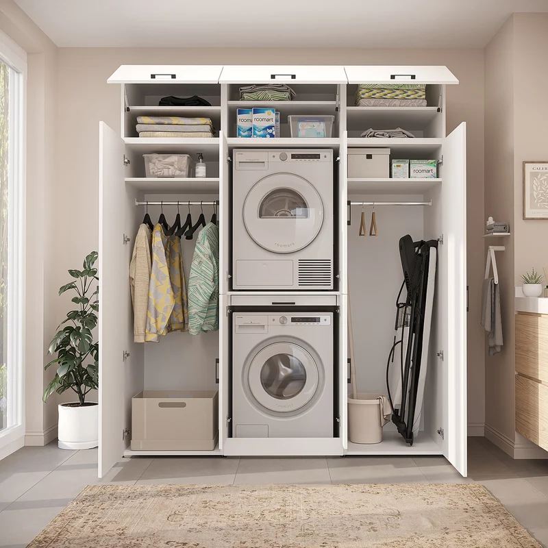 Roomart wasmachinekast DORA-I, 190 cm breed, voor wasmachine en droger met 2 hoge kasten, in 5 kleuren