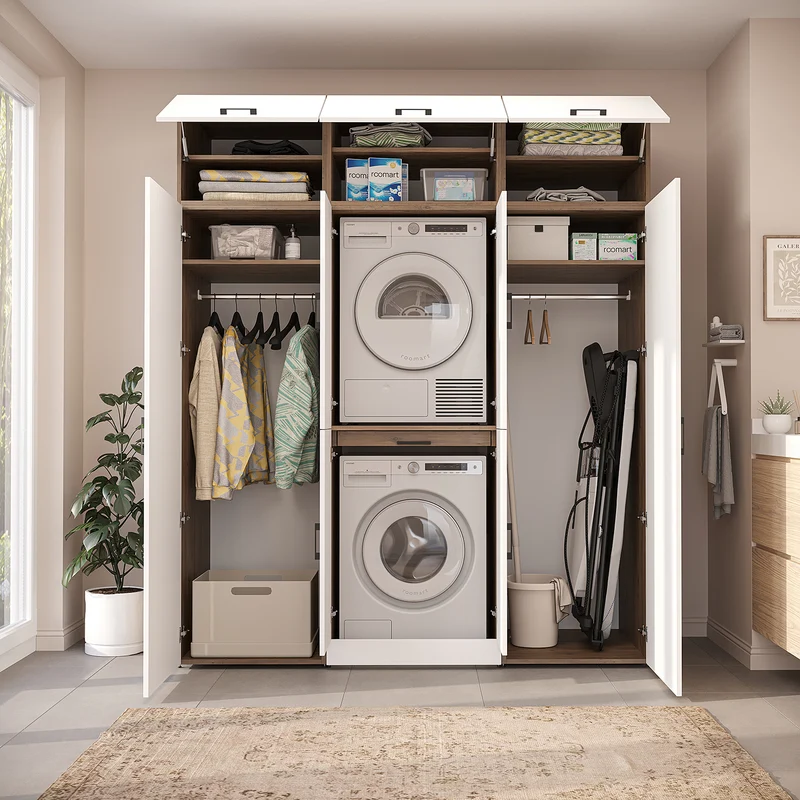Roomart wasmachinekast DORA-I, 190 cm breed, voor wasmachine en droger met 2 hoge kasten, in 5 kleuren