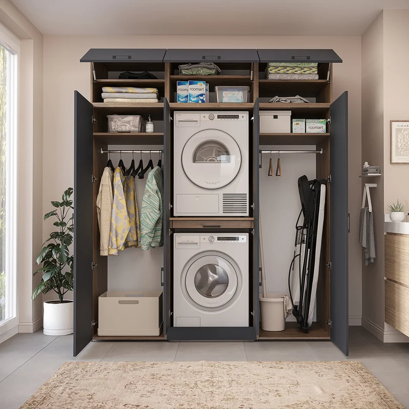 Roomart wasmachinekast DORA-I, 190 cm breed, voor wasmachine en droger met 2 hoge kasten, in 5 kleuren