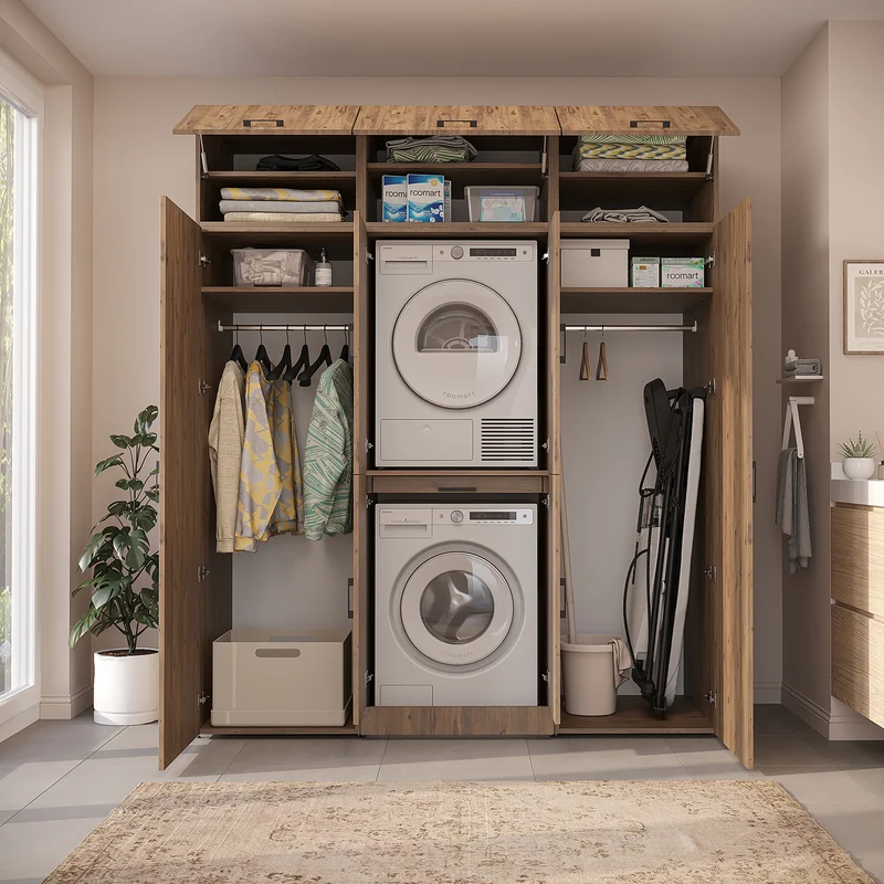 Roomart wasmachinekast DORA-I, 190 cm breed, voor wasmachine en droger met 2 hoge kasten, in 5 kleuren