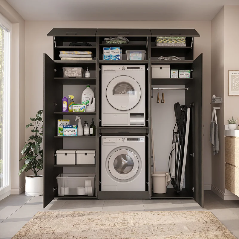 Roomart wasmachinekast DORA-I, 190 cm breed, voor wasmachine en droger met 2 hoge kasten, in 5 kleuren