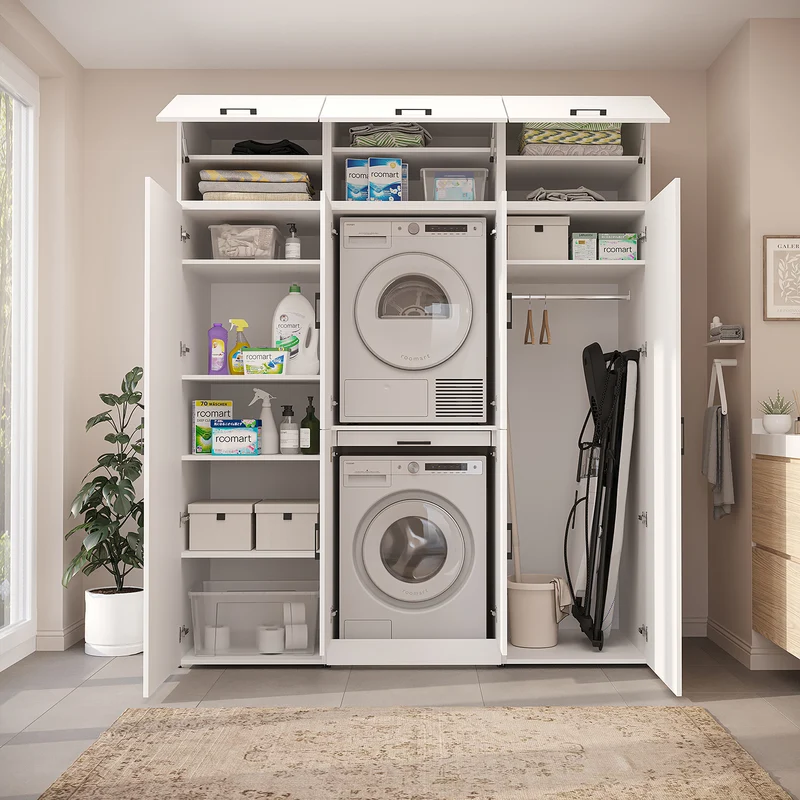 Roomart wasmachinekast DORA-I, 190 cm breed, voor wasmachine en droger met 2 hoge kasten, in 5 kleuren