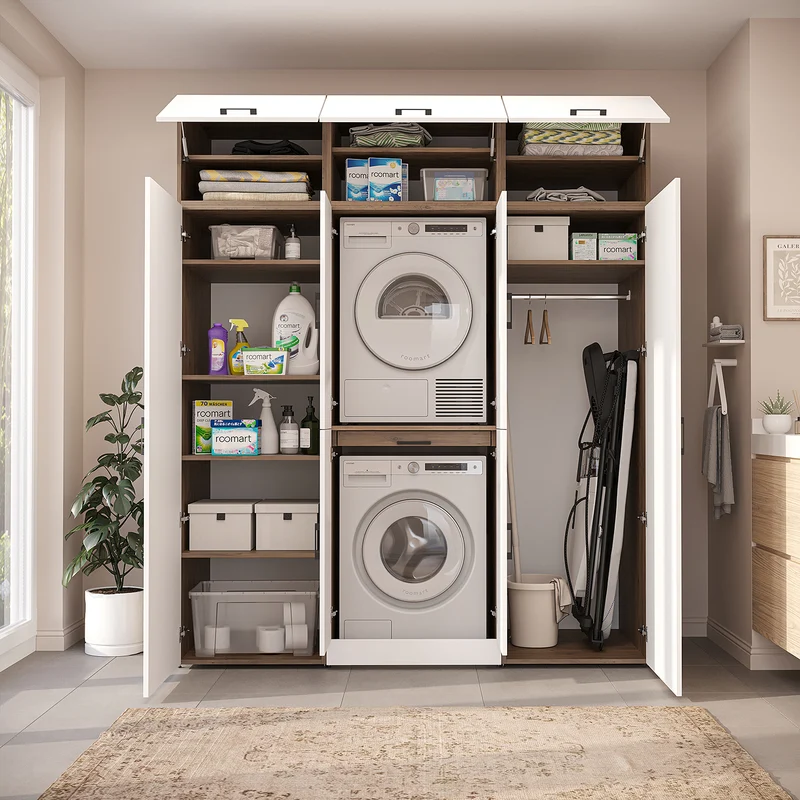 Roomart wasmachinekast DORA-I, 190 cm breed, voor wasmachine en droger met 2 hoge kasten, in 5 kleuren