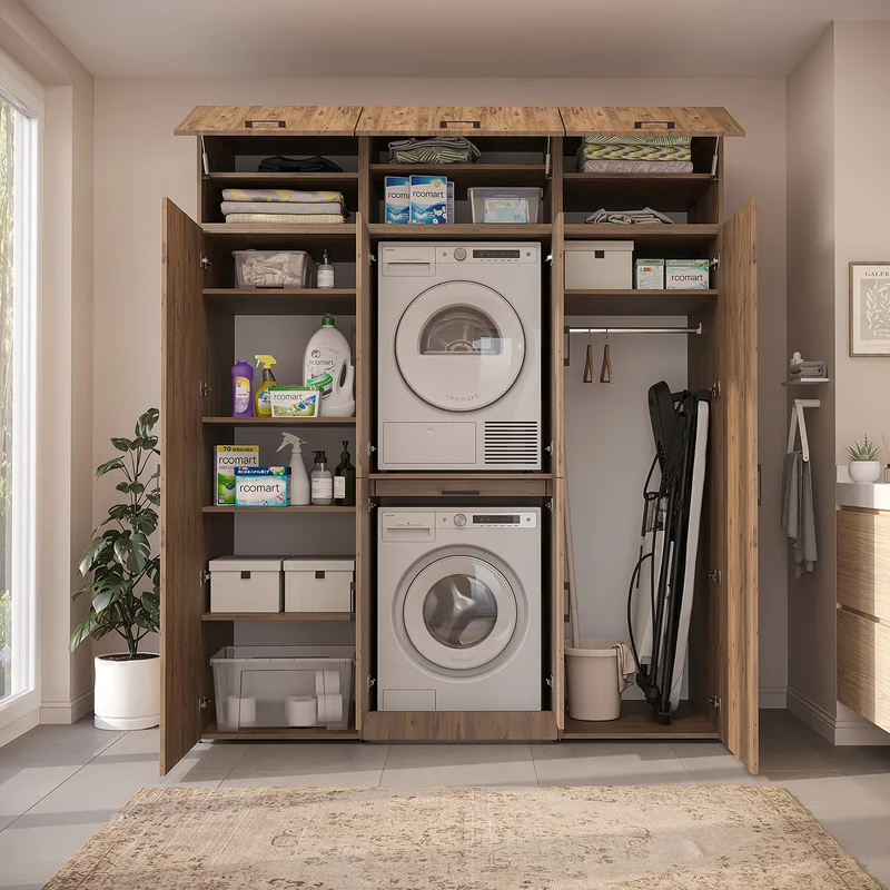 Roomart wasmachinekast DORA-I, 190 cm breed, voor wasmachine en droger met 2 hoge kasten, in 5 kleuren