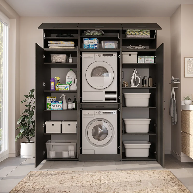 Roomart wasmachinekast DORA-I, 190 cm breed, voor wasmachine en droger met 2 hoge kasten, in 5 kleuren