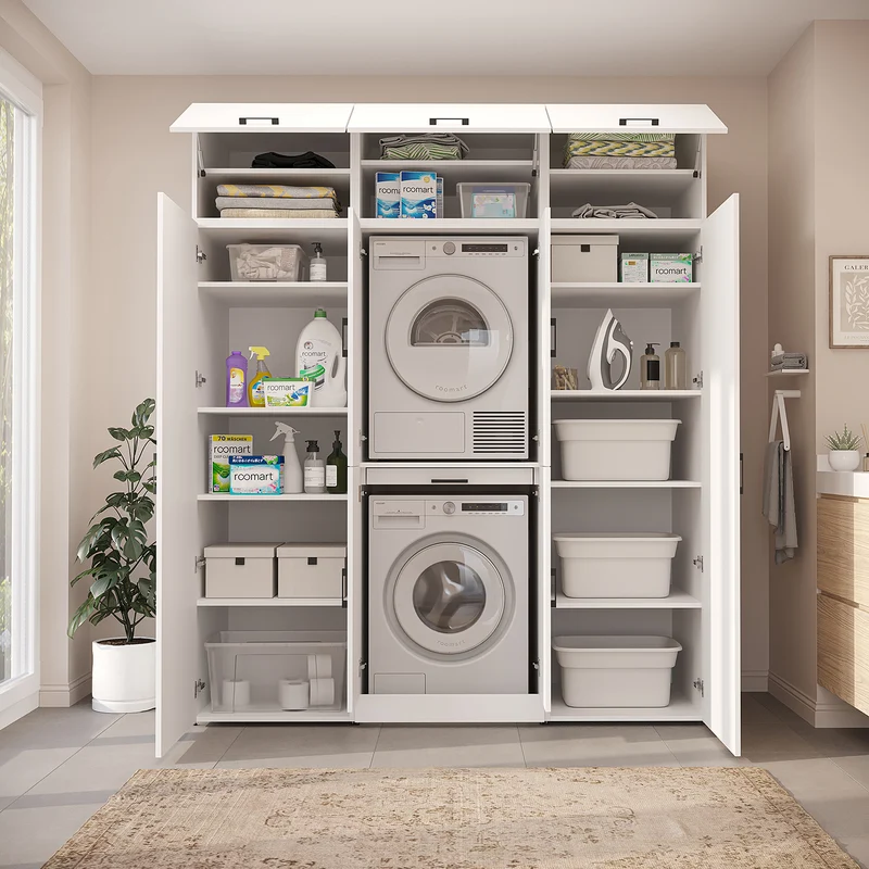 Roomart wasmachinekast DORA-I, 190 cm breed, voor wasmachine en droger met 2 hoge kasten, in 5 kleuren