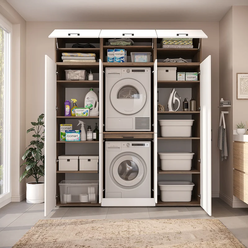 Roomart wasmachinekast DORA-I, 190 cm breed, voor wasmachine en droger met 2 hoge kasten, in 5 kleuren