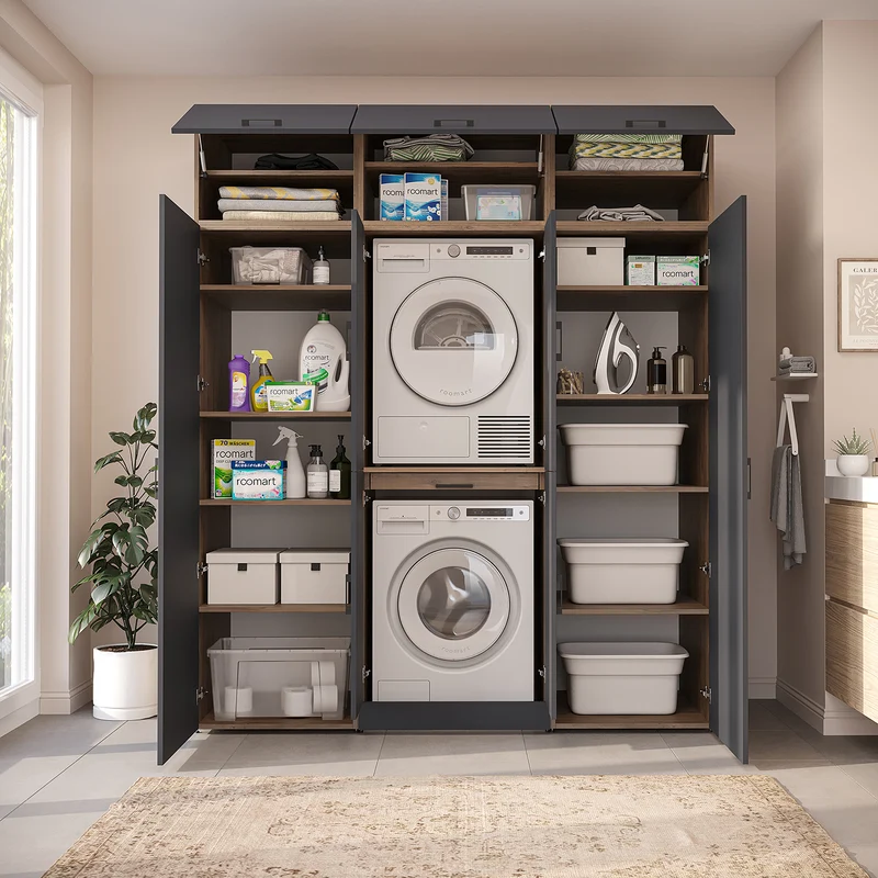 Roomart wasmachinekast DORA-I, 190 cm breed, voor wasmachine en droger met 2 hoge kasten, in 5 kleuren