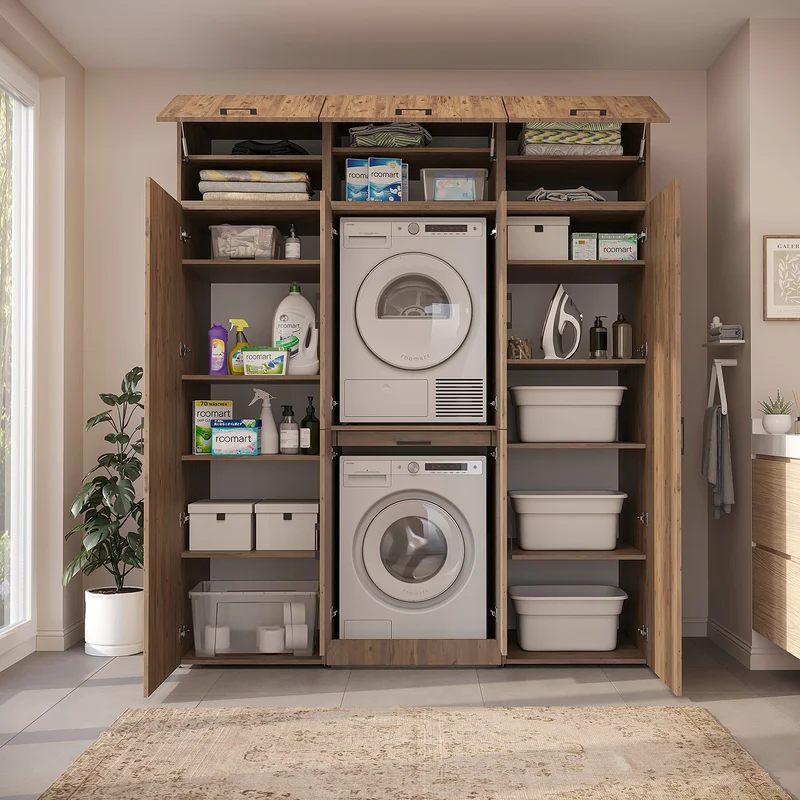 Roomart wasmachinekast DORA-I, 190 cm breed, voor wasmachine en droger met 2 hoge kasten, in 5 kleuren