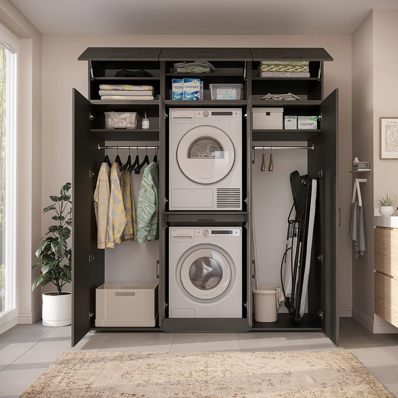 Roomart wasmachinekast DORA-I, 190 cm breed, voor wasmachine en droger met 2 hoge kasten, in 5 kleuren