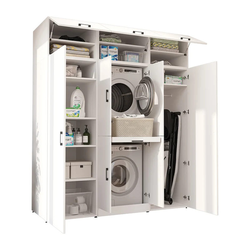 Roomart wasmachinekast DORA-I, 190 cm breed, voor wasmachine en droger met 2 hoge kasten, in 5 kleuren