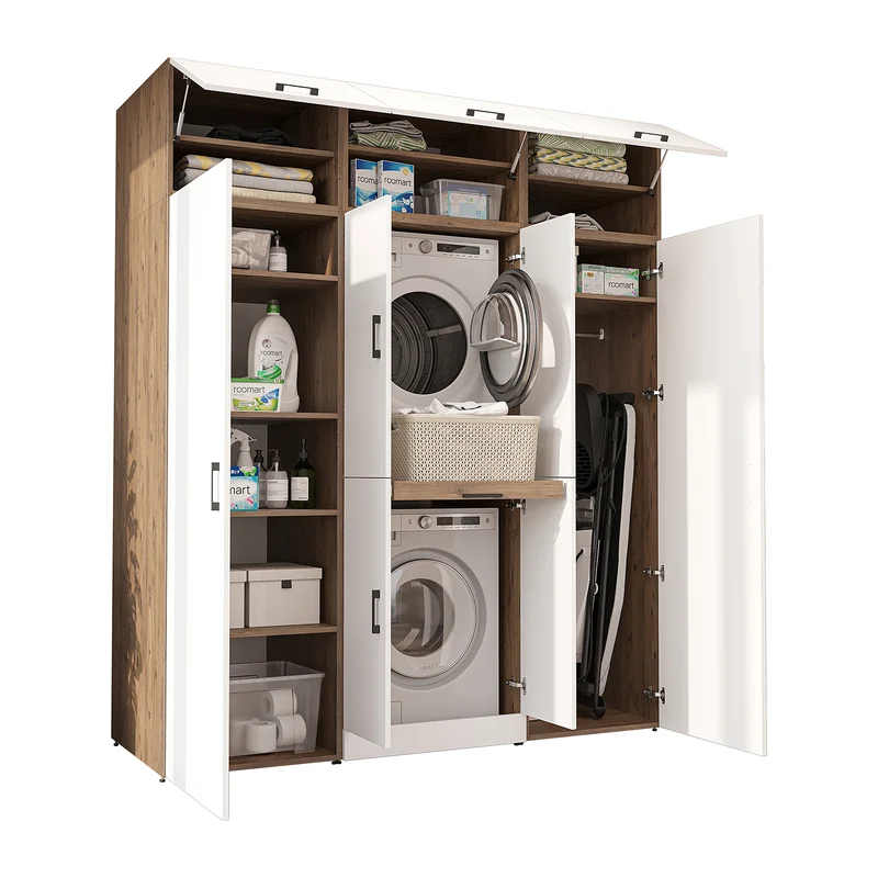 Roomart wasmachinekast DORA-I, 190 cm breed, voor wasmachine en droger met 2 hoge kasten, in 5 kleuren