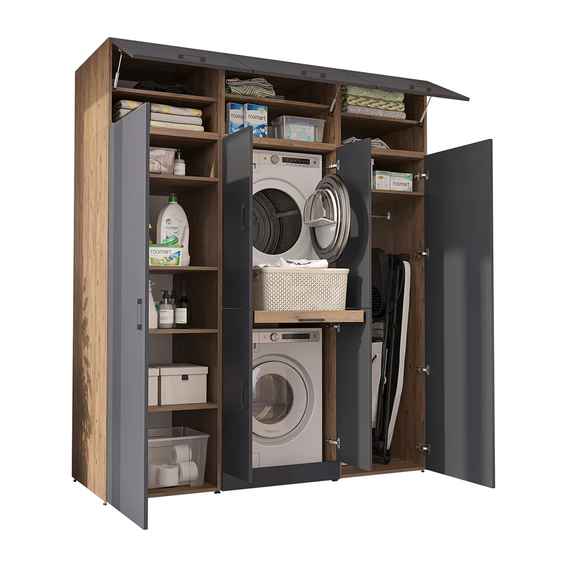 Roomart wasmachinekast DORA-I, 190 cm breed, voor wasmachine en droger met 2 hoge kasten, in 5 kleuren