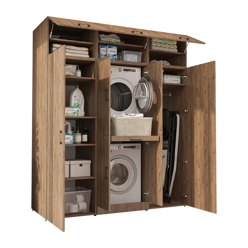 Roomart wasmachinekast DORA-I, 190 cm breed, voor wasmachine en droger met 2 hoge kasten, in 5 kleuren