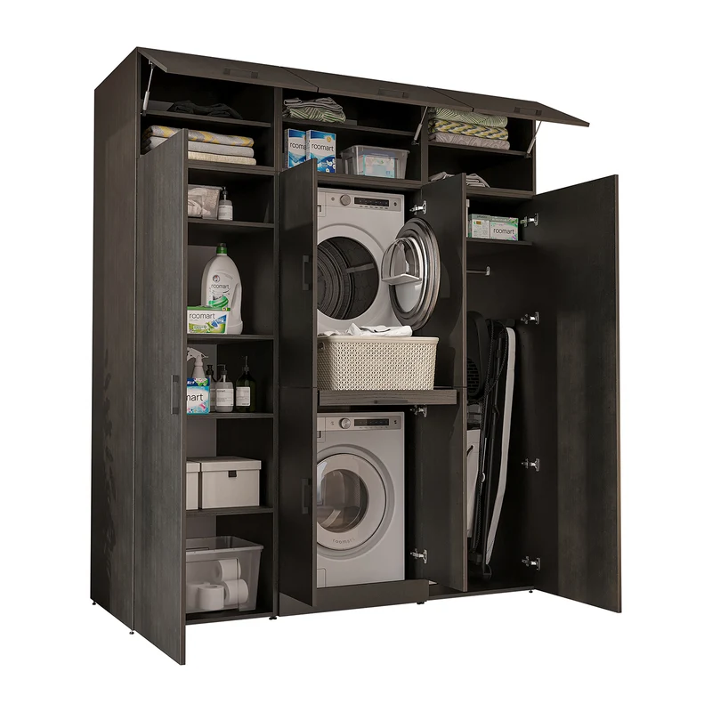 Roomart wasmachinekast DORA-I, 190 cm breed, voor wasmachine en droger met 2 hoge kasten, in 5 kleuren