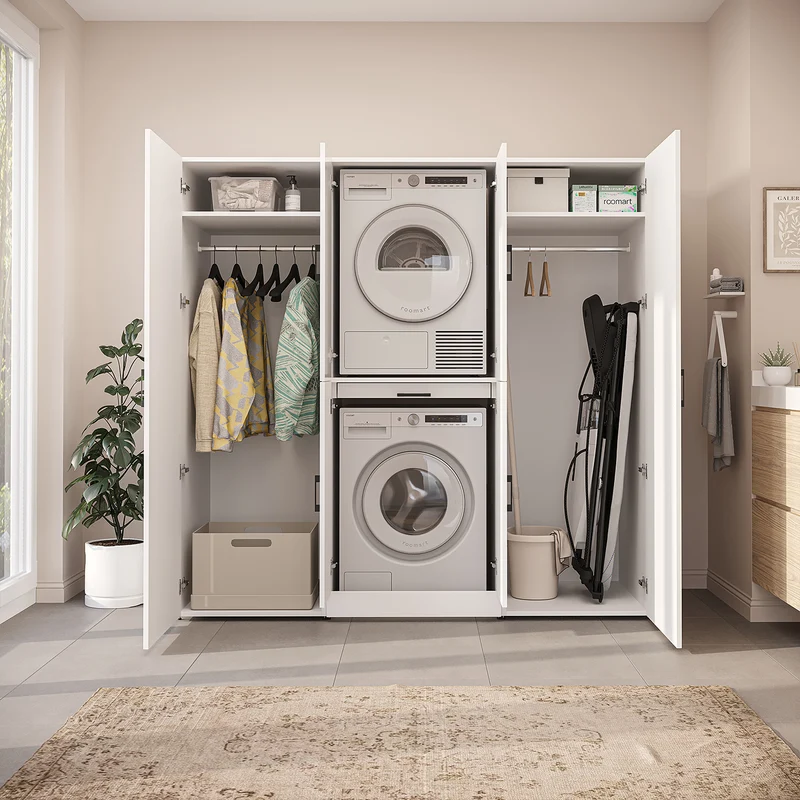 Roomart wasmachinekast DORA-I, 190 cm breed, voor wasmachine en droger met 2 hoge kasten, in 5 kleuren