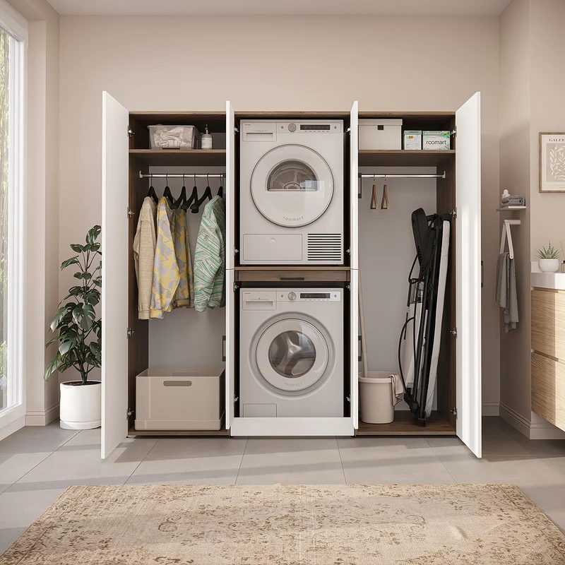 Roomart wasmachinekast DORA-I, 190 cm breed, voor wasmachine en droger met 2 hoge kasten, in 5 kleuren