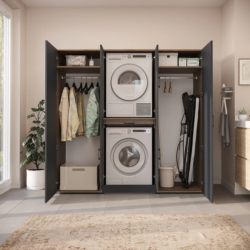 Roomart wasmachinekast DORA-I, 190 cm breed, voor wasmachine en droger met 2 hoge kasten, in 5 kleuren