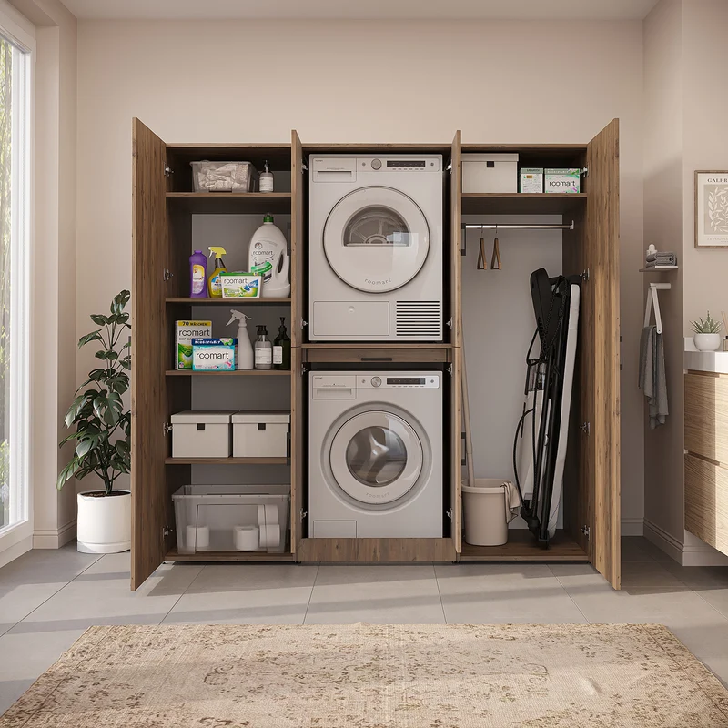 Roomart wasmachinekast DORA-I, 190 cm breed, voor wasmachine en droger met 2 hoge kasten, in 5 kleuren