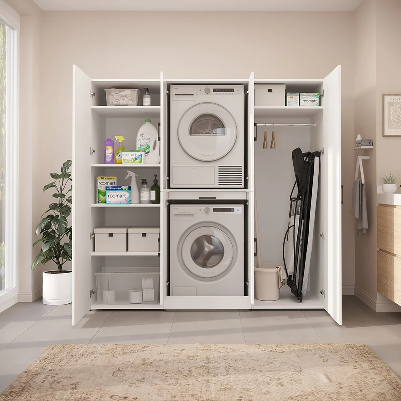 Roomart wasmachinekast DORA-I, 190 cm breed, voor wasmachine en droger met 2 hoge kasten, in 5 kleuren