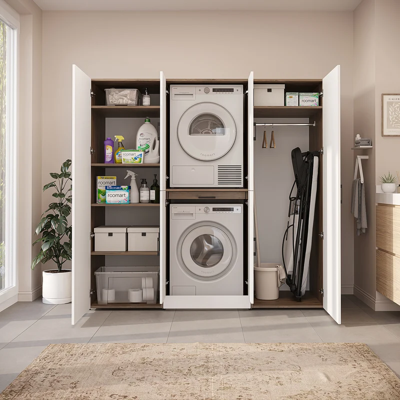 Roomart wasmachinekast DORA-I, 190 cm breed, voor wasmachine en droger met 2 hoge kasten, in 5 kleuren