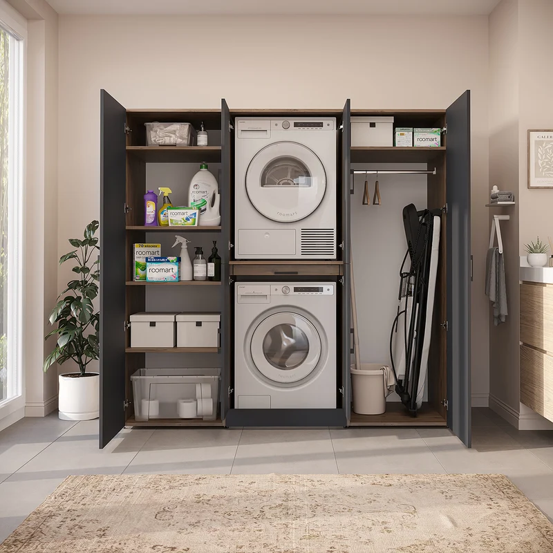Roomart wasmachinekast DORA-I, 190 cm breed, voor wasmachine en droger met 2 hoge kasten, in 5 kleuren
