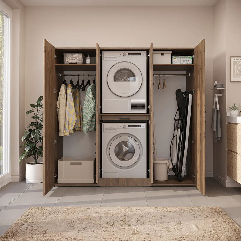 Roomart wasmachinekast DORA-I, 190 cm breed, voor wasmachine en droger met 2 hoge kasten, in 5 kleuren