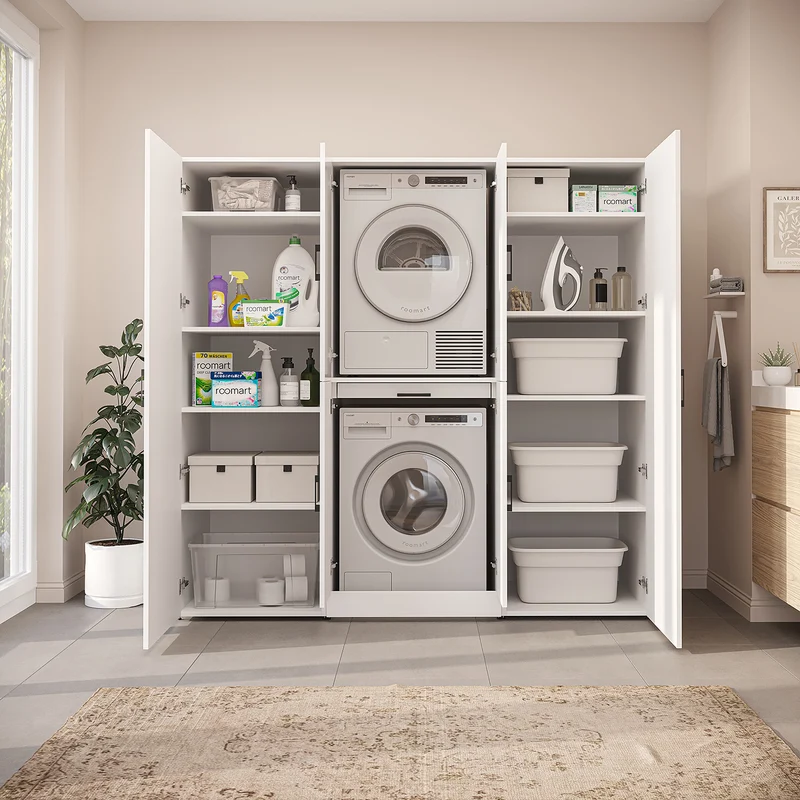 Roomart wasmachinekast DORA-I, 190 cm breed, voor wasmachine en droger met 2 hoge kasten, in 5 kleuren