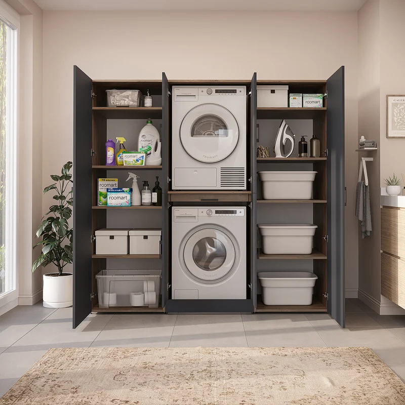 Roomart wasmachinekast DORA-I, 190 cm breed, voor wasmachine en droger met 2 hoge kasten, in 5 kleuren