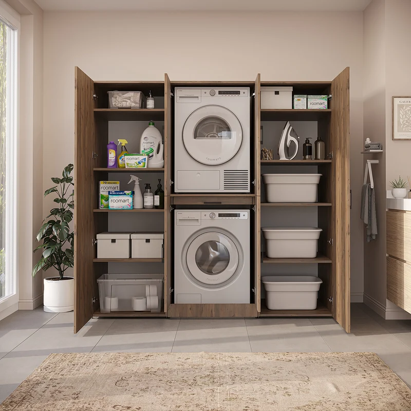 Roomart wasmachinekast DORA-I, 190 cm breed, voor wasmachine en droger met 2 hoge kasten, in 5 kleuren