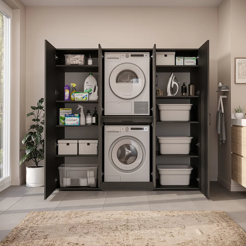 Roomart wasmachinekast DORA-I, 190 cm breed, voor wasmachine en droger met 2 hoge kasten, in 5 kleuren