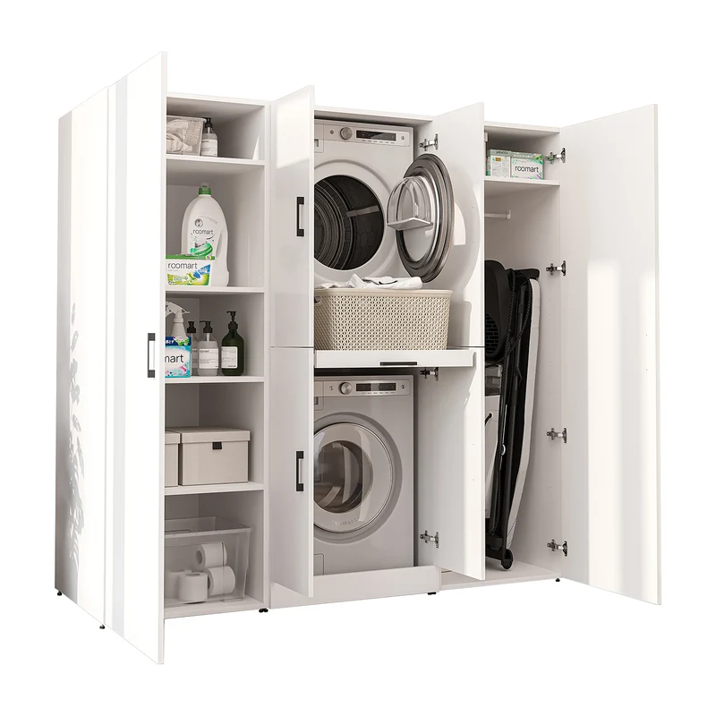 Roomart wasmachinekast DORA-I, 190 cm breed, voor wasmachine en droger met 2 hoge kasten, in 5 kleuren