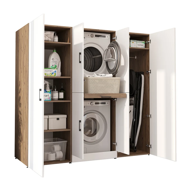 Roomart wasmachinekast DORA-I, 190 cm breed, voor wasmachine en droger met 2 hoge kasten, in 5 kleuren